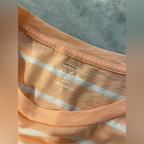 NWOT J. Crew Size L Coral Stripe Slub Tee Shirt Crew Neck Short Sleeve L - Picture 10 of 11